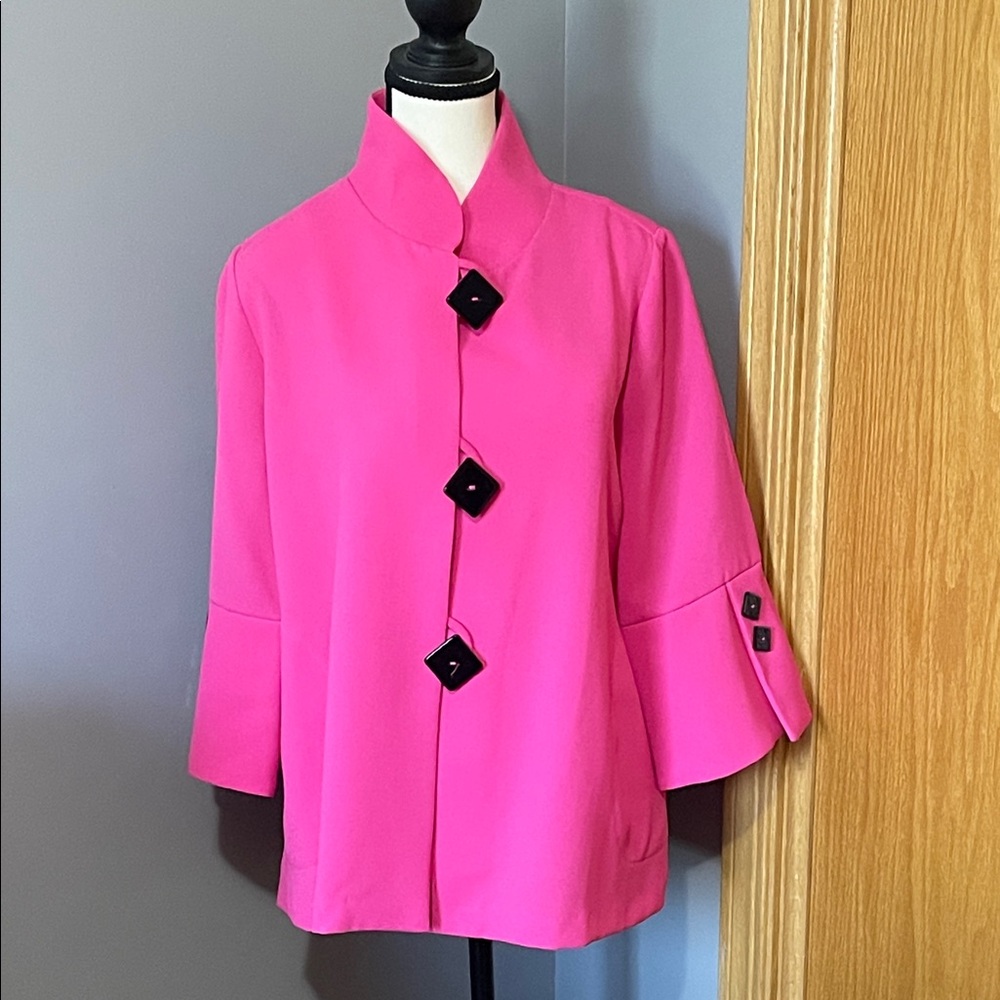 IC by Connie K Hot Pink Pleated Back Jacket 3/4 Sleeves - Picture 2 of 6